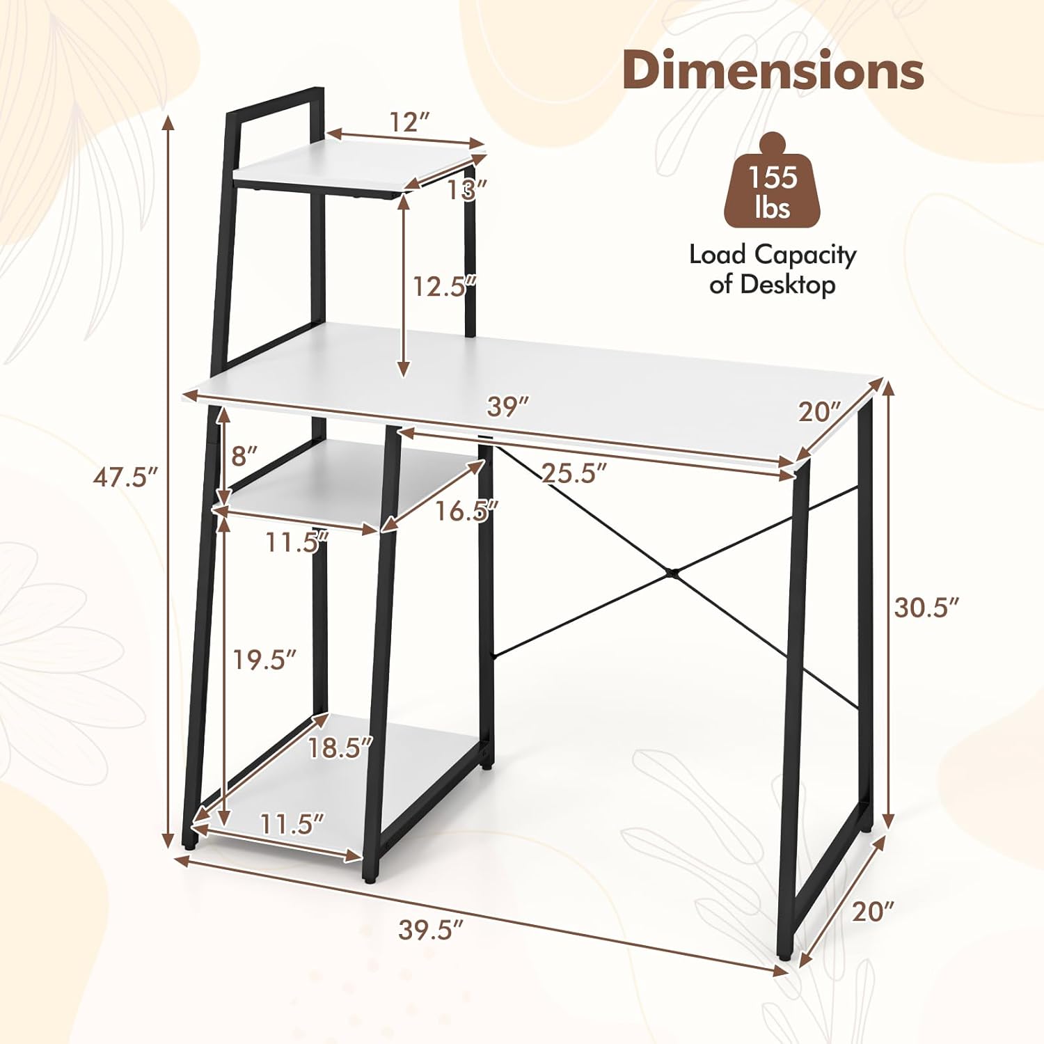 47.5” Desk with Shelf