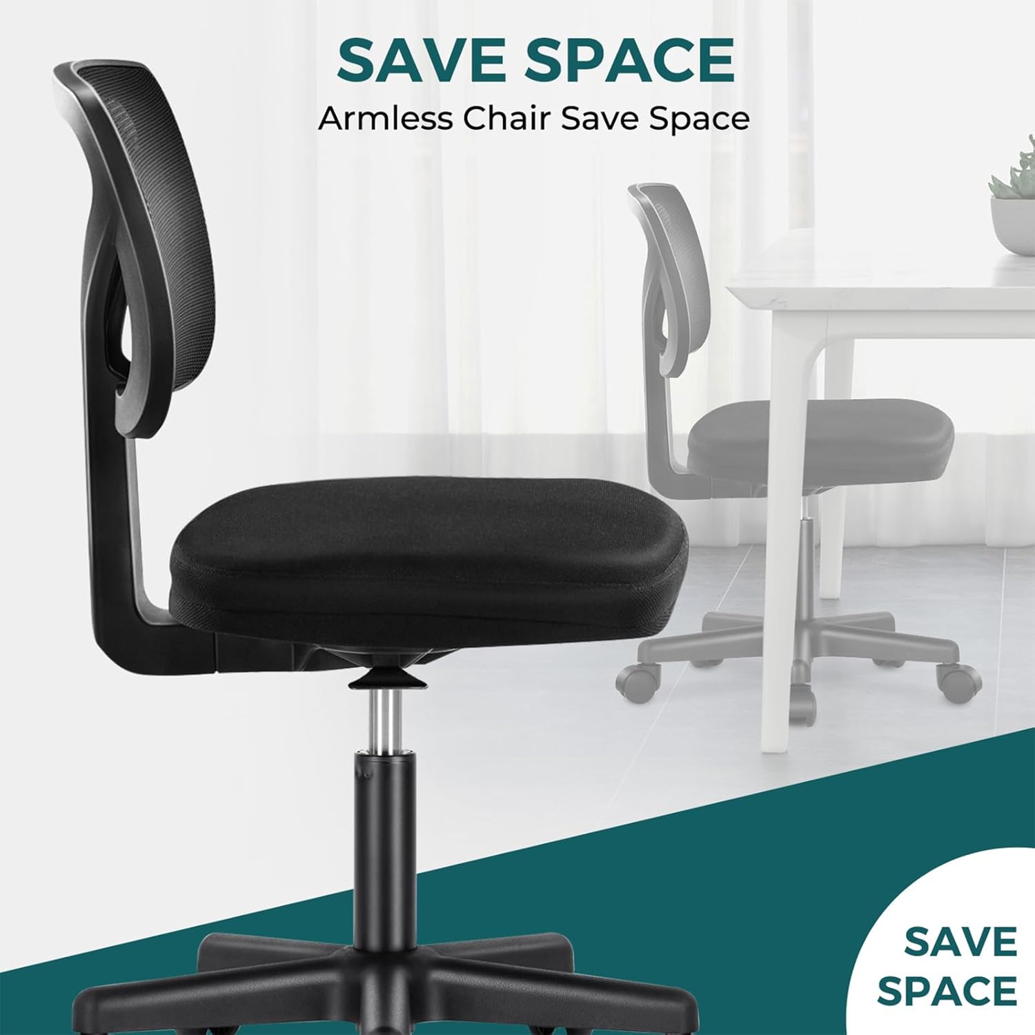 Armless Ergonomic Adjustable Rolling Chair