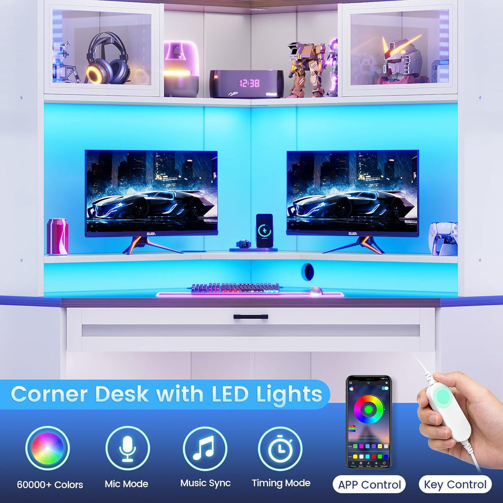 LED/Power Corner Desk with Hutch