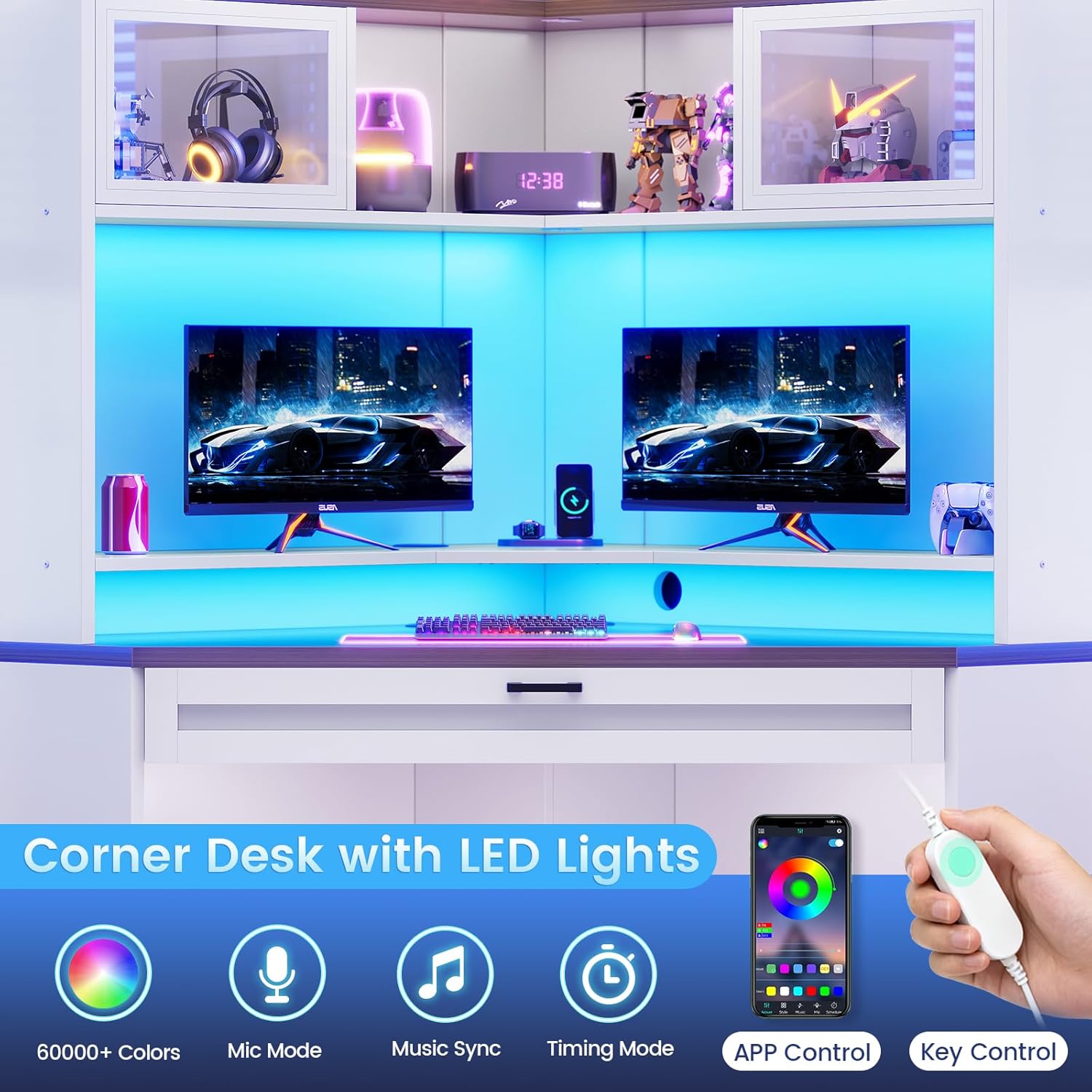 LED/Power Corner Desk with Hutch