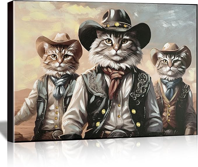 Western "ME-OWboys, Cowboy Cats Canvas Wall Art