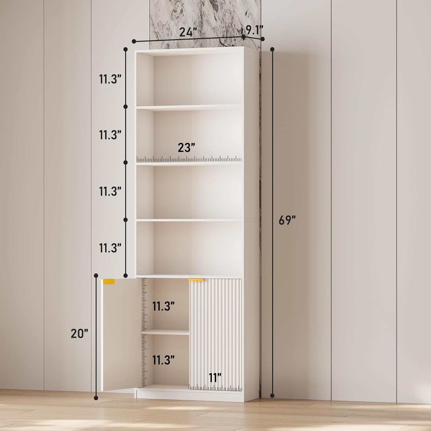 6-Tier Bookshelf with Doors