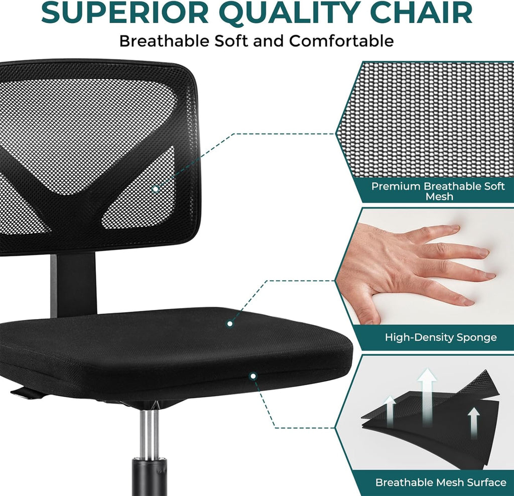Armless Ergonomic Adjustable Rolling Chair