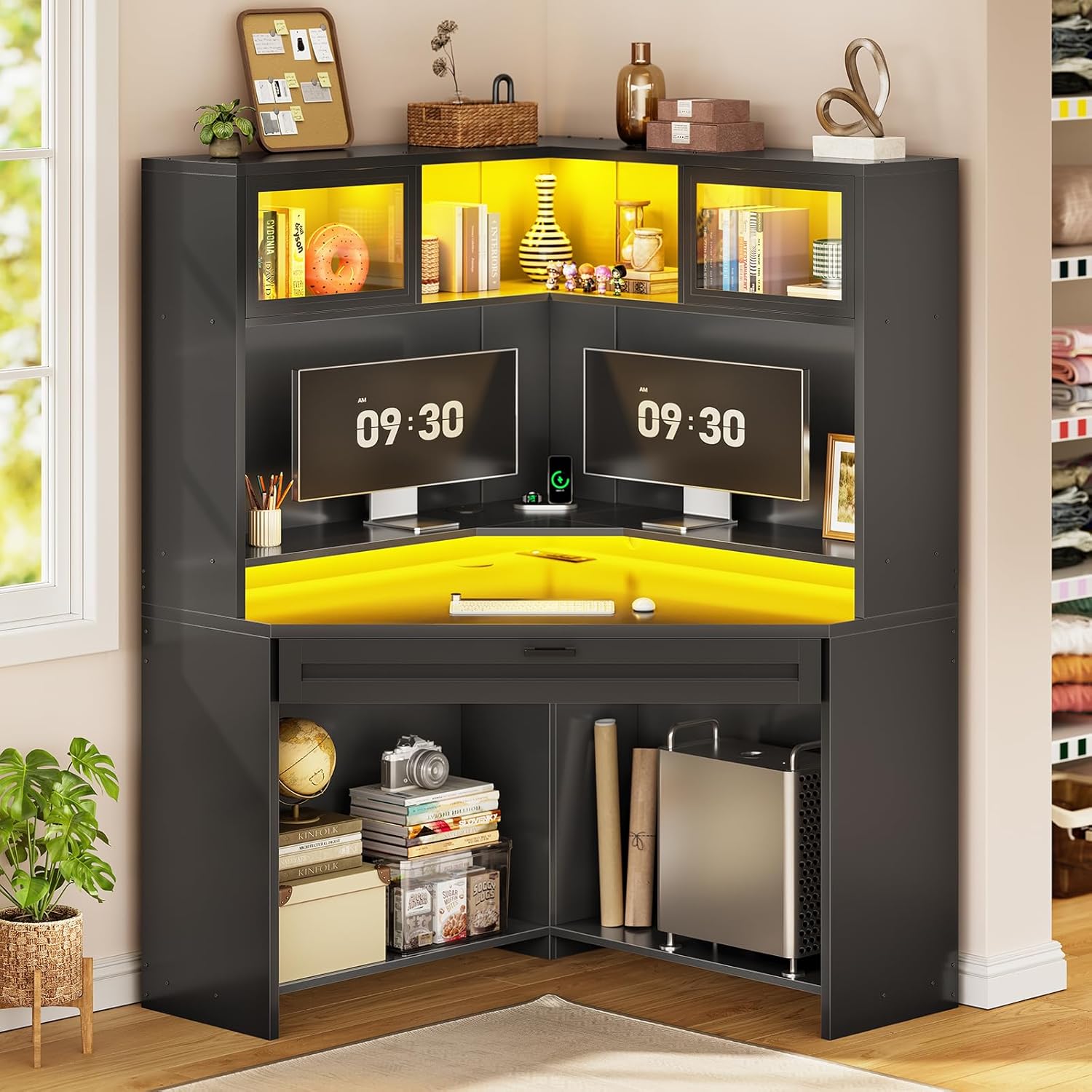 LED/Power Corner Desk with Hutch