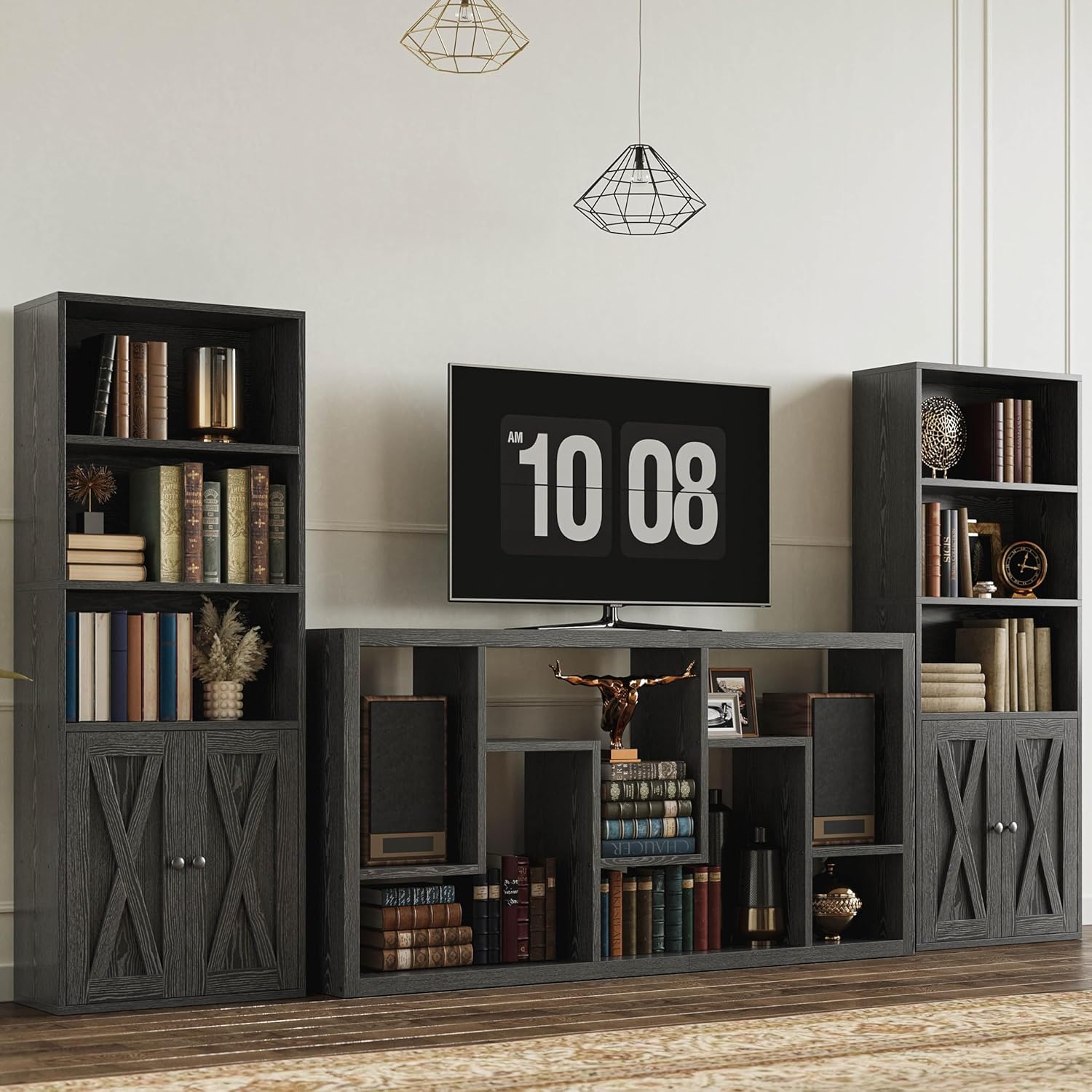 5-Tier Bookshelf with Doors (Set of 2)
