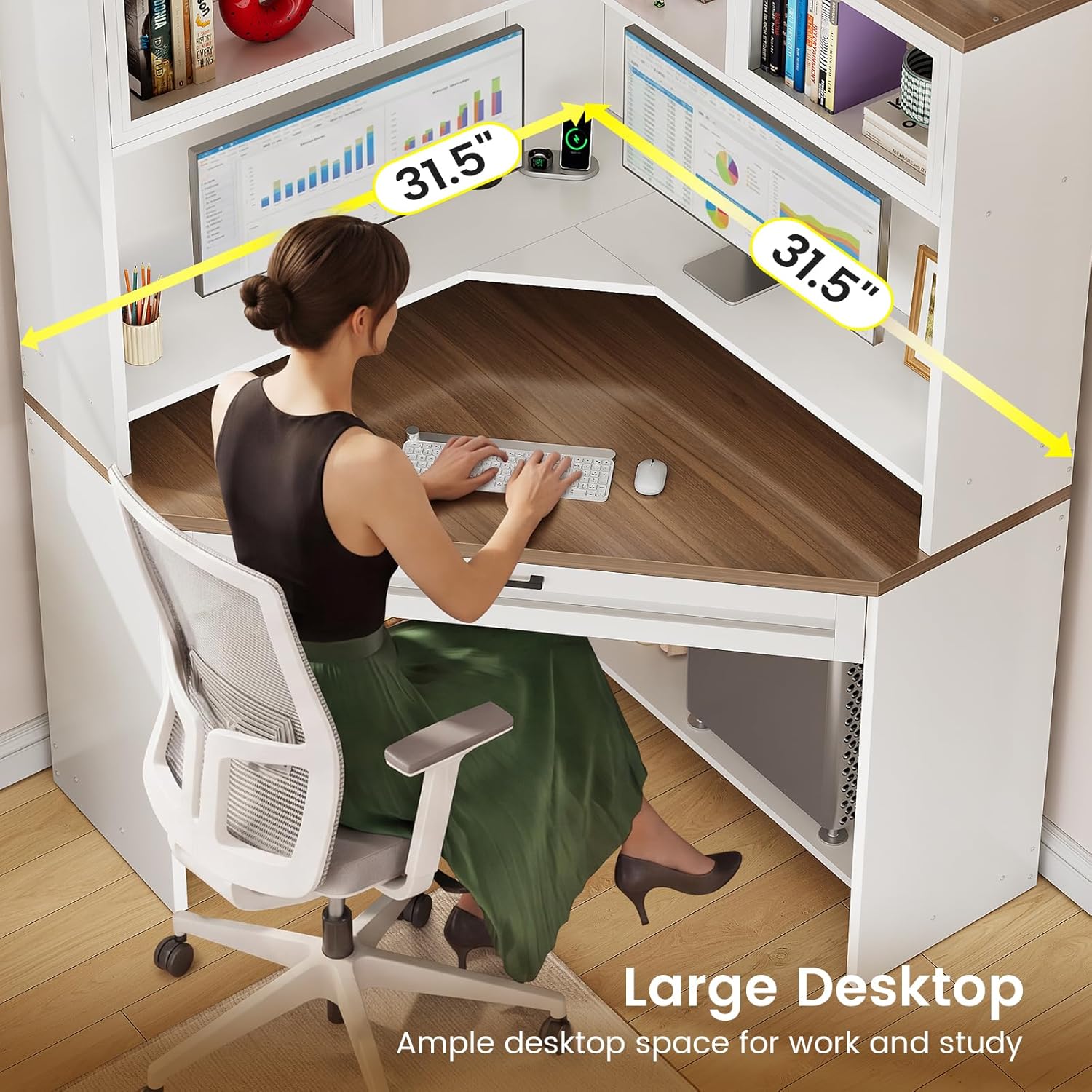 LED/Power Corner Desk with Hutch