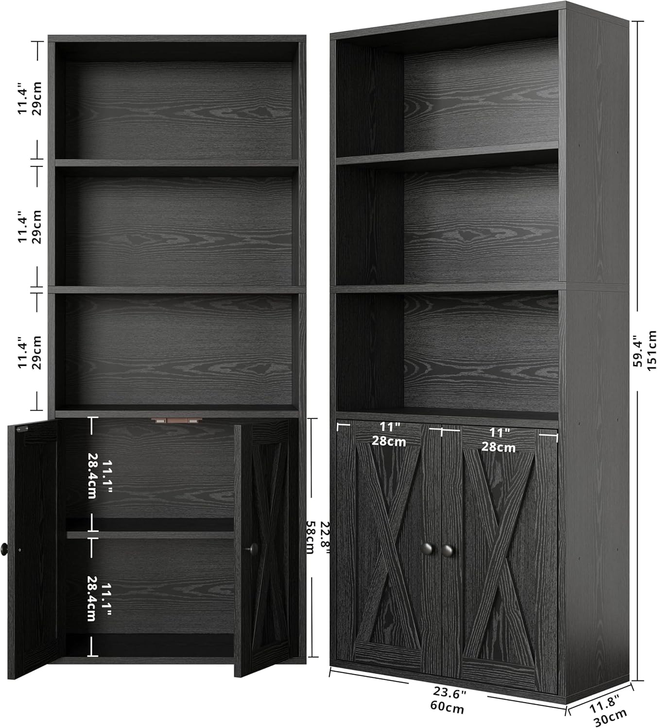 5-Tier Bookshelf with Doors (Set of 2)