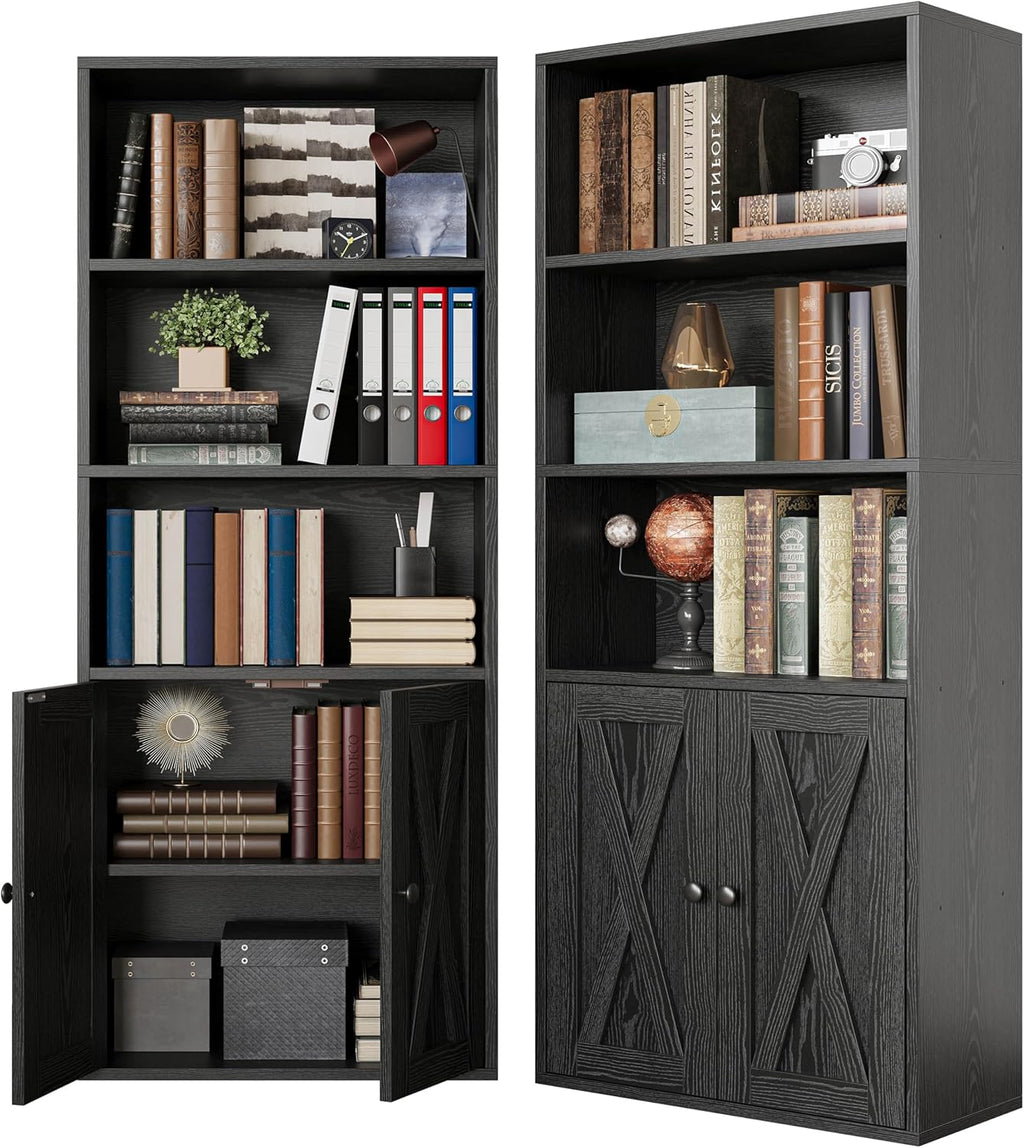5-Tier Bookshelf with Doors (Set of 2)