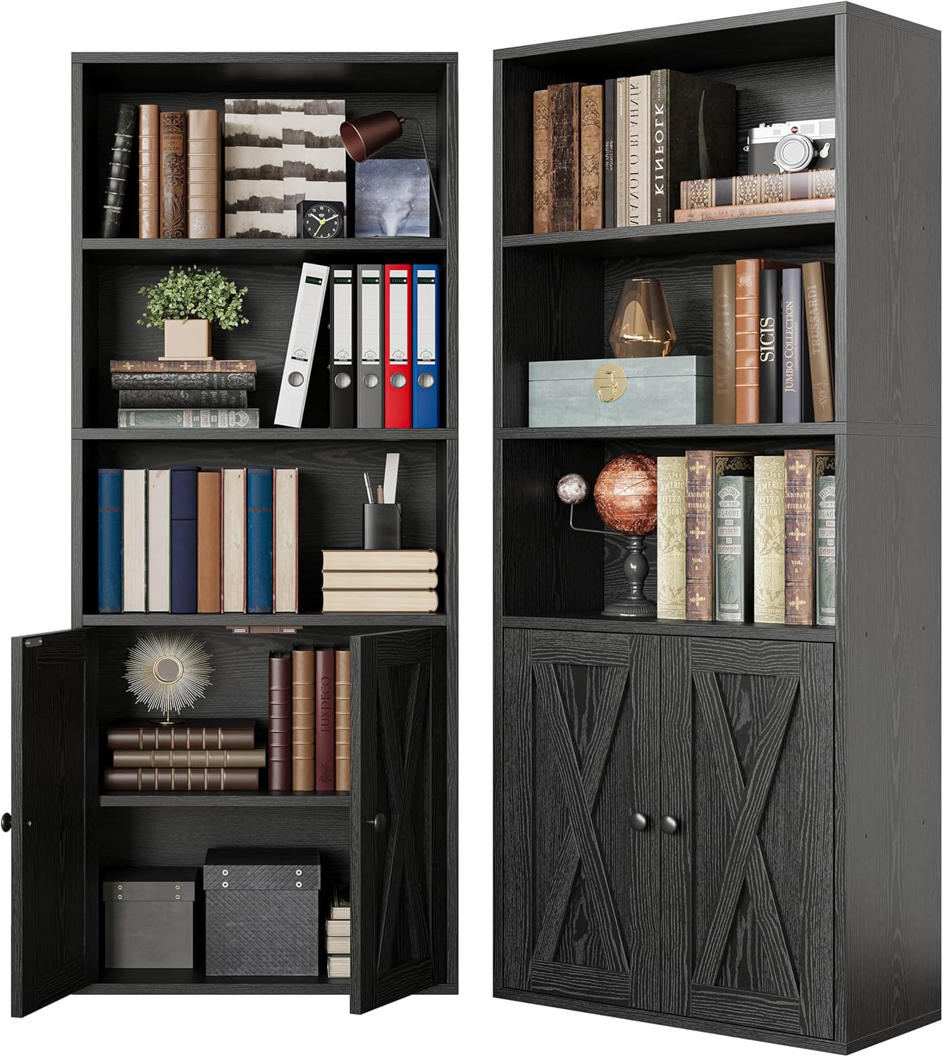 5-Tier Bookshelf with Doors (Set of 2)