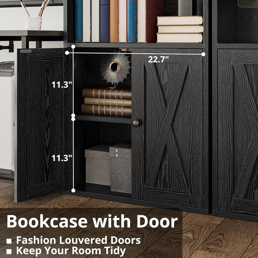 5-Tier Bookshelf with Doors (Set of 2)
